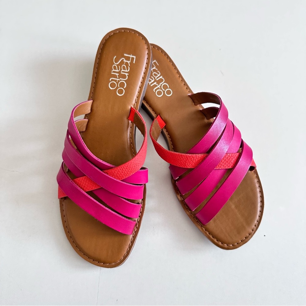 Franco Sarto Pink Orange Straps Slip On Sandals Size 6